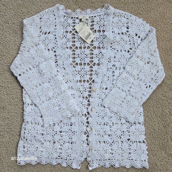J. Jill Sweaters - NWT Crochet Linen Cotton Cardigan J. Jill Hand Crochet XS